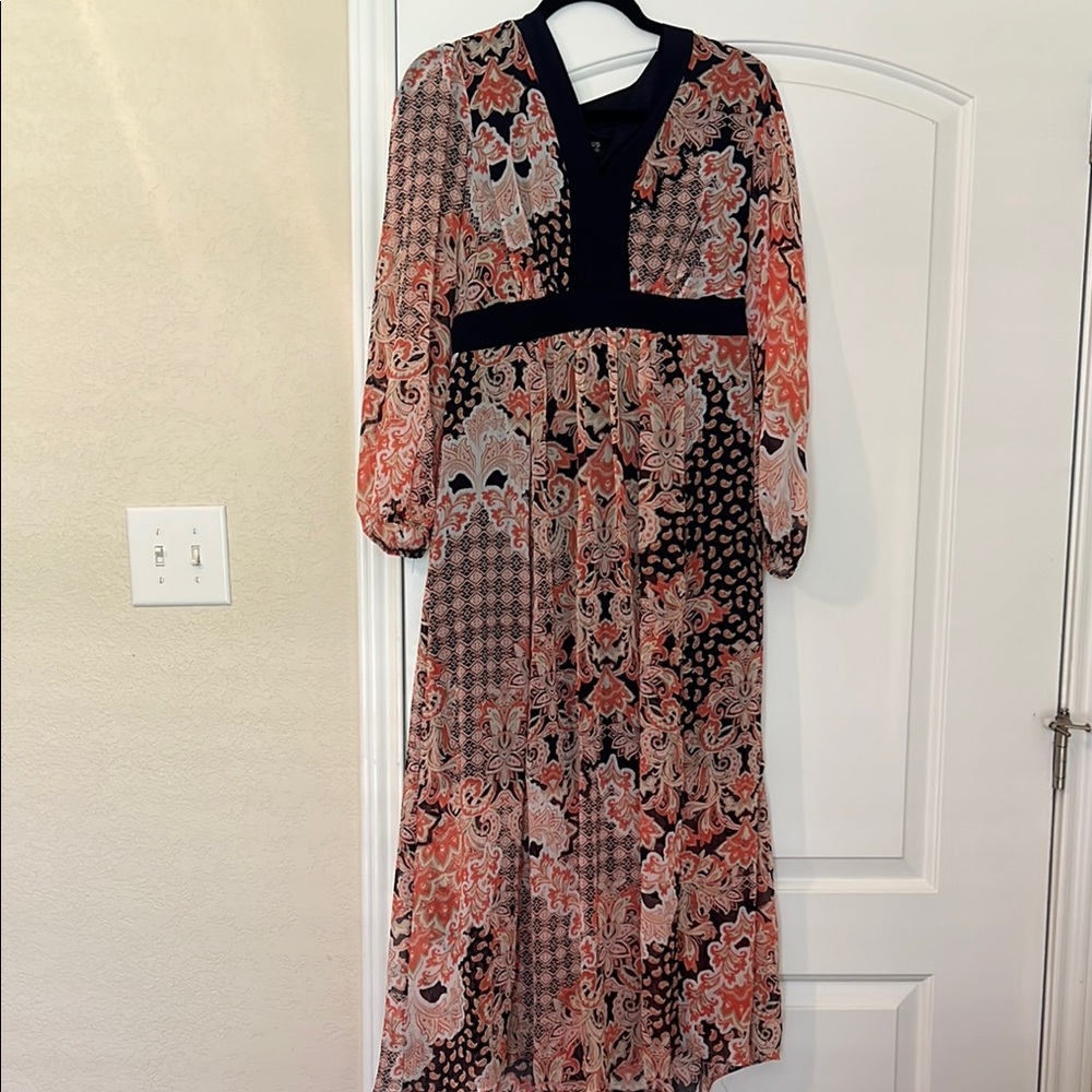 Enfocus Studio Black and Pink Long Sleeve Sundress